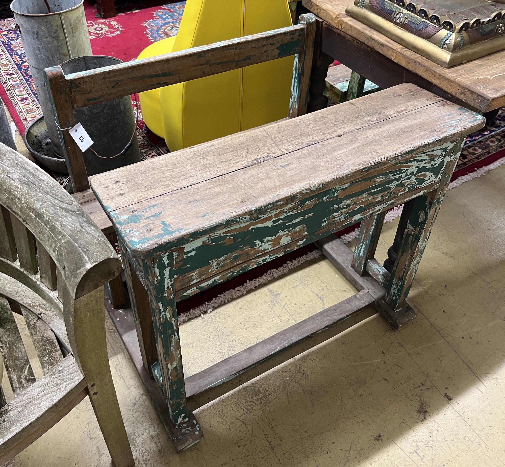A Continental part painted hardwood child's double desk, width 76cm, depth 76cm, height 60cm